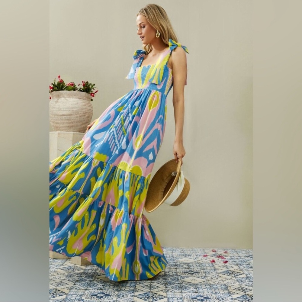 Tuckernuck Sheridan French Yellow Heart Ikat Kelly Dress XL